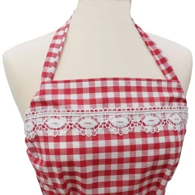 Küchen-Latzschürze Helena rot-weiß Ausschnitt Latz