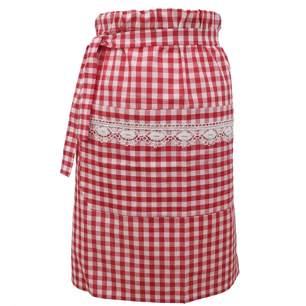 Halbschürze Helena rot-weiß mit Spitze