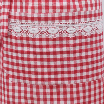 Halbschürze Helena rot-weiß mit Spitze Detailansicht Tasche