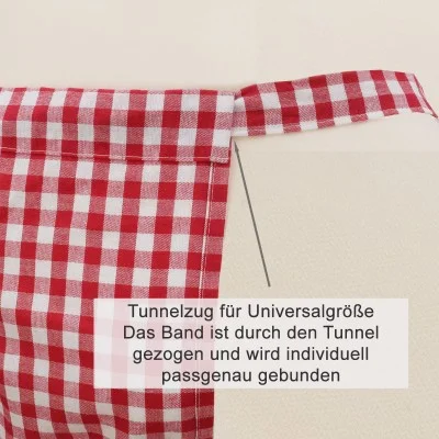 Halbschürze Helena rot-weiß mit Spitze - Erklärung Tunnelband