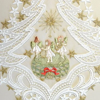 Fensterbild Spieldose grün Advent Weihnacht Echte Plauener Spitze Detail
