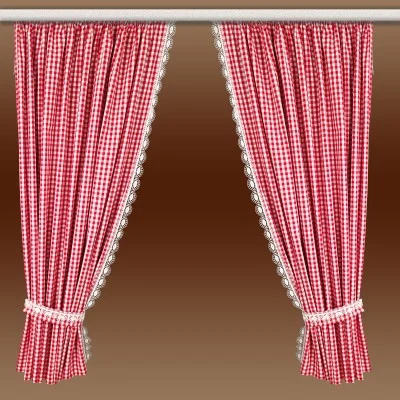 Set 2 Landhaus-Dekoschals Helena rot-weiß vor braunem Hintergrund