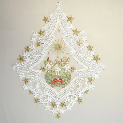 Fensterbild Spieldose grün Advent Weihnacht Echte Plauener Spitze