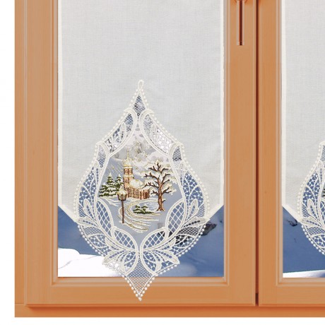 Landhausgardine Winter-Scheibenhänger Winterdorf Natur  am Fenster