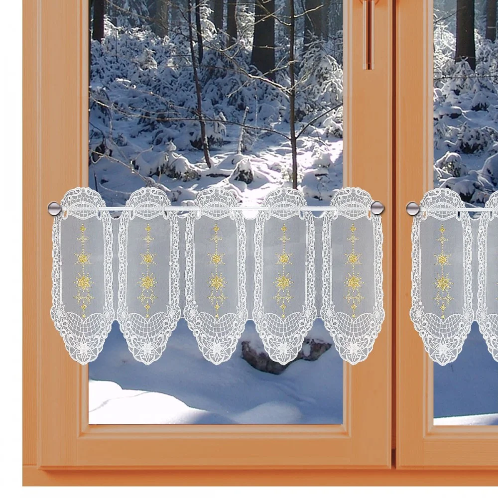 Weihnachts-Wintergardine Goldsterne weiß-gold