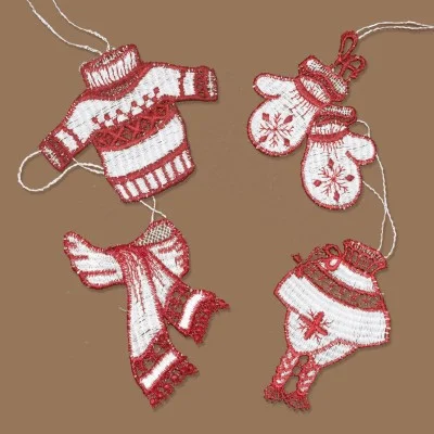 4er-Set "Winterliches" - Glücksanhänger Plauener Spitze