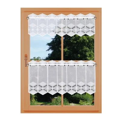 Kurzgardine Cynthia Plauener Spitze Käseleinen Dekorationsbeispiel