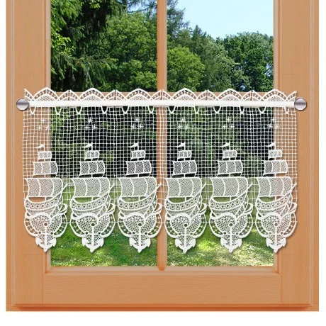 Landhaus-Spitzengardine Segelboot Maritimes Motiv