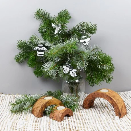 4er-Set "Winterliches" - Glücksanhänger Plauener Spitze am Strauß grün