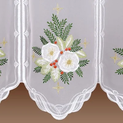 Winter-Scheibengardine Christrose Detailansicht Stickerei