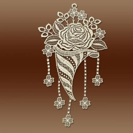 Rosenhänger Klassisches Fensterbild aus Echter Plauener Spitze