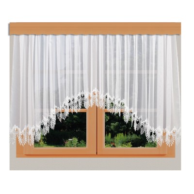 Edler Blumenfenster-Store Nastja weiß mit gebogter Fächerspitze Beispielbild