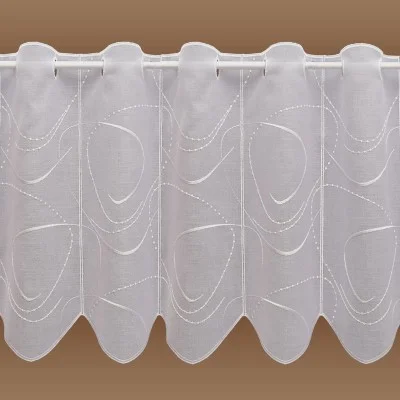 Scheibengardine Aurelia weiß mit weißer Perlenschnurstickerei