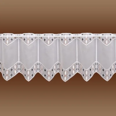 Scheibengardine Onion mit weiss anthrazit und lachsfarbener Stickerei