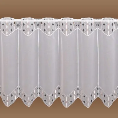 Scheibengardine Onion mit weiss anthrazit und lachsfarbener Stickerei