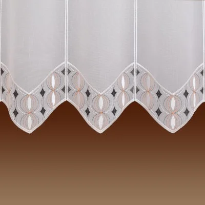 Scheibengardine Onion mit weiss anthrazit und lachsfarbener Stickerei Deatilbild