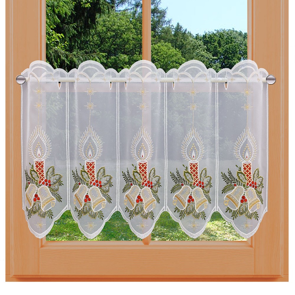 Scheibengardine Advent Kerzen mit Glocken am Fenster