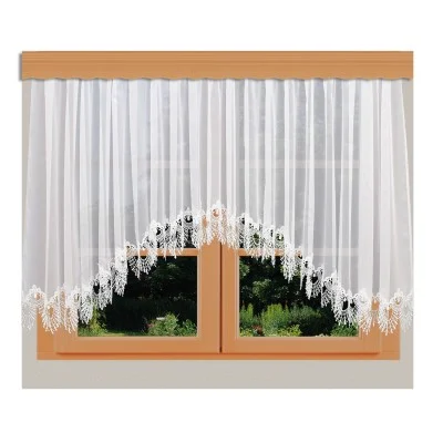 Edler Blumenfenster-Store Nastja weiß mit gebogter Fächerspitze Beispielbild