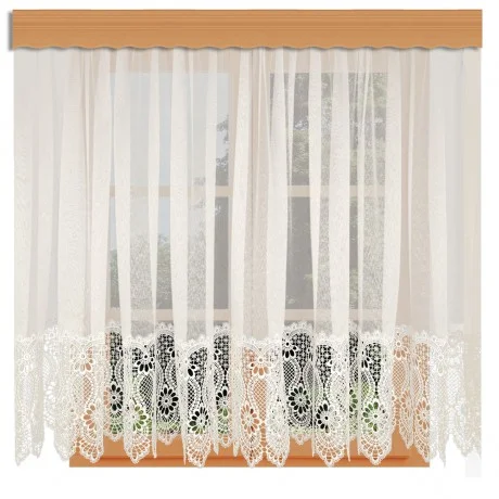 Spitzen-Store Margaret Naturfarben mit 30 cm breiter Spitzenkante aus Echter Plauener Spitze am Fenster