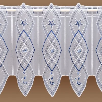 Scheibengardine Maritim Meerestiere aus Plauner Spitze Detailbild gerafft