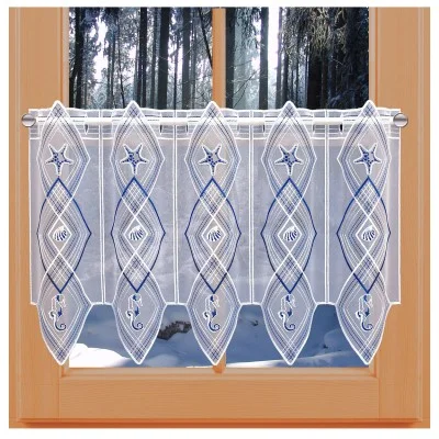 Scheibengardine Maritim Meerestiere aus Plauner Spitze am Fenster im Winter