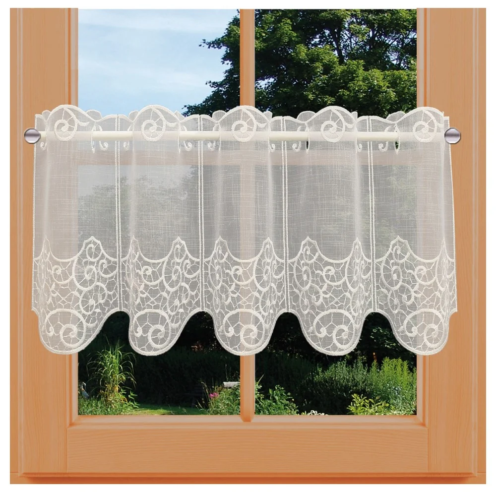 Scheibengardine Daria natur aus Plauner Spitze 30 cm Höhe am Fenster