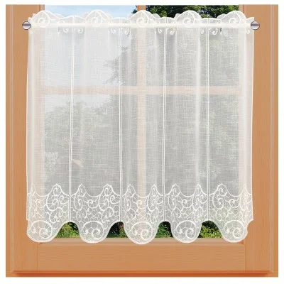 Scheibengardine Daria natur aus Plauner Spitze 55 cm Höhe am Fenster