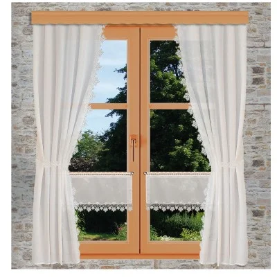 Seitenschalgarnitur Jolanda mit 2 Raffbändern kombiniert mit passender Scheibengardine