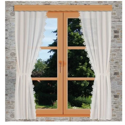 Seitenschalgarnitur Jolanda mit 2 Raffbändern dekoriert am Fenster