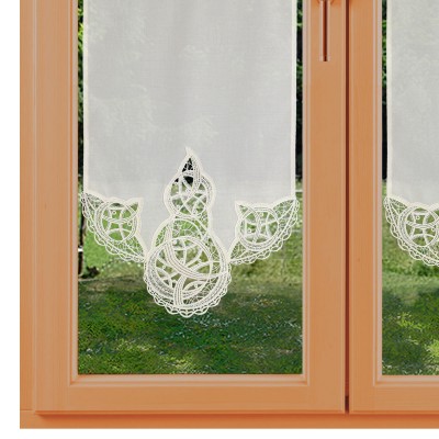 Spitzen-Scheibengardinenhänger Romina mit Motiv 37 cm breit kurz am Fenster