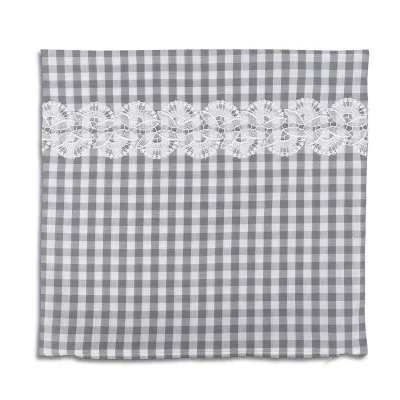 Kissenhülle Hannah grau-weiß kariert mit Spitzenbesatz 40 x 40 cm ohne Füllung