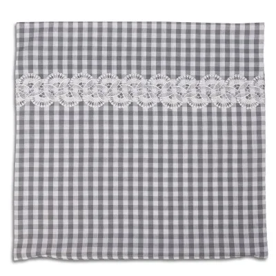 Kissenhülle Hannah grau-weiß kariert mit Spitzenbesatz 50 x 50 cm ohne Füllung