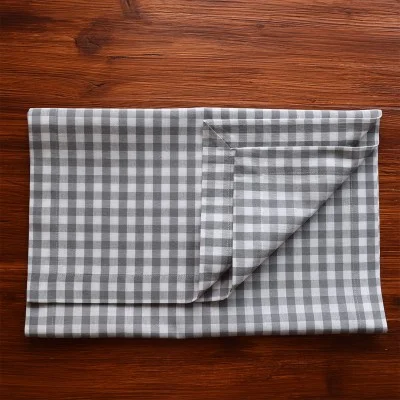 Tischläufer Hannah grau-weiß kariert 140 cm lang gefaltet (Kuvertsaum)