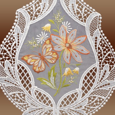 Fensterbild Blütenmotiv und Schmetterling in lachs Detailbild