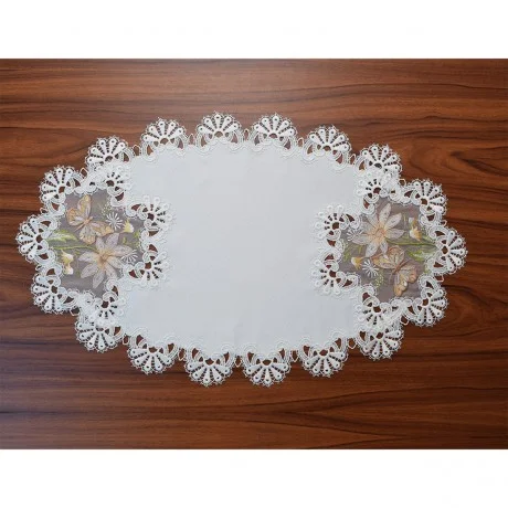 Tischläufer Magda mit gesticktem Schmetterling in lachs