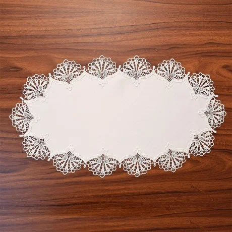 Deckchen Milou oval Echte Plauener Spitze weiß 26 x 50 cm