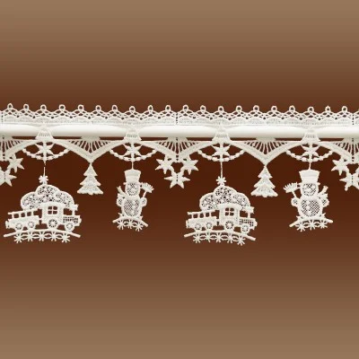 Feenhaus-Spitzenkante Winterzauber 11cm natur Lokomotive Schneemann Sterne