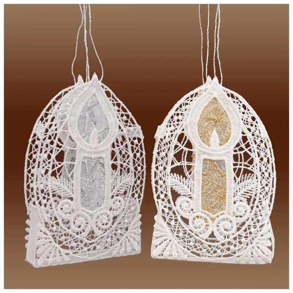 2er Set Gestickte Geschenke-Tasche Kerze Spitzen-Täschchen Deko mit Stickerei-Organza