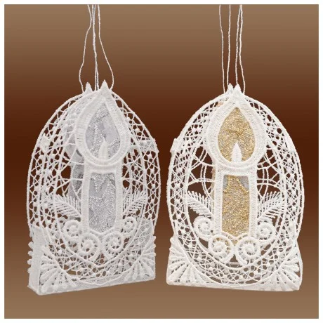 2er Set Gestickte Geschenke-Tasche Kerze Spitzen-Täschchen Deko mit Stickerei-Organza