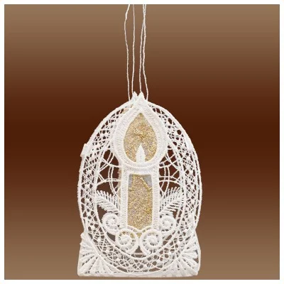 Gestickte Geschenke-Tasche Kerze in gold Spitzen-Täschchen Deko mit Stickerei-Organza