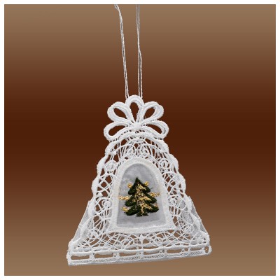 Gestickte Geschenke-Tasche Glocke mit Weihnachtsbaum Spitzen-Täschchen Deko mit Stickerei-Organza