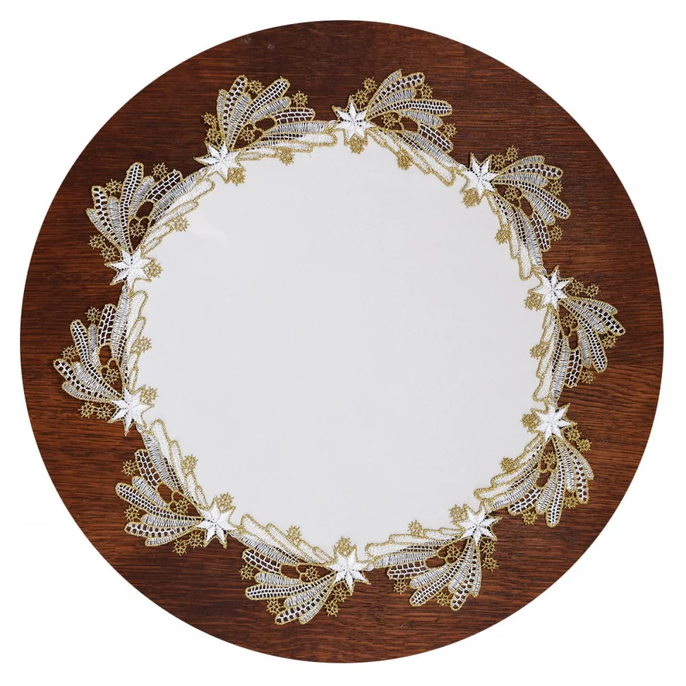 Weihnachts-Spitzendeckchen Sternenschweif Plauener Spitze rund