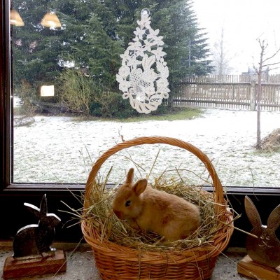 Fensterbilder Osterhasen mit Kaninchen