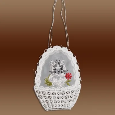 Spitzen-Täschchen mit Katze auf Organza