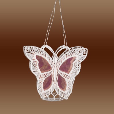 Gestickte Geschenk-Tasche Schmetterling in weiß rosa
