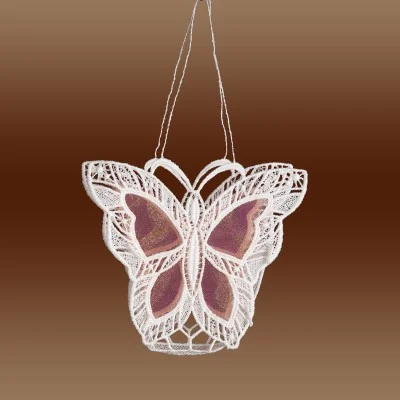 Gestickte Geschenk-Tasche Schmetterling in weiß rosa