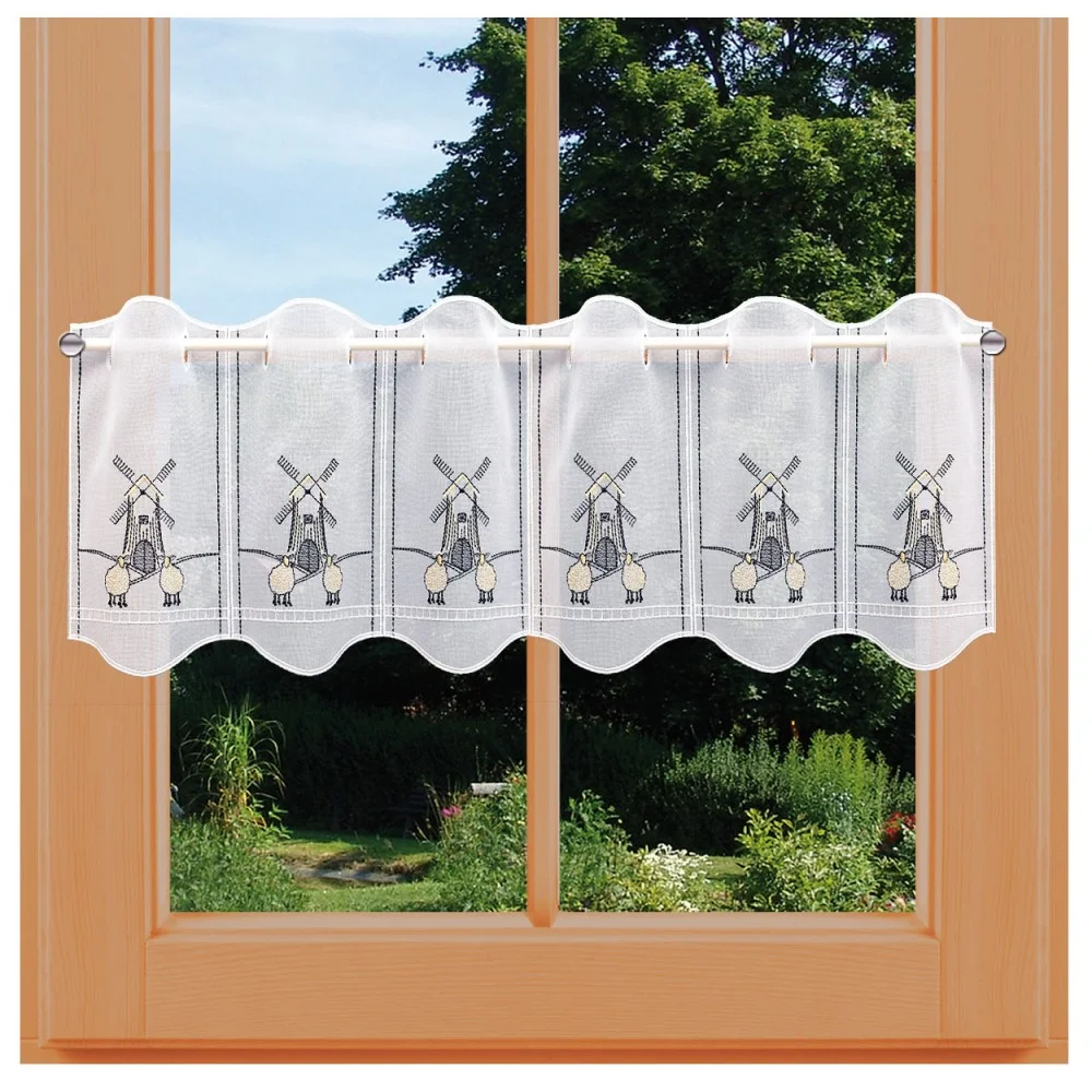 Badgardine Küchengardine Windmühle mit Schafen 30er Höhe am Fenster