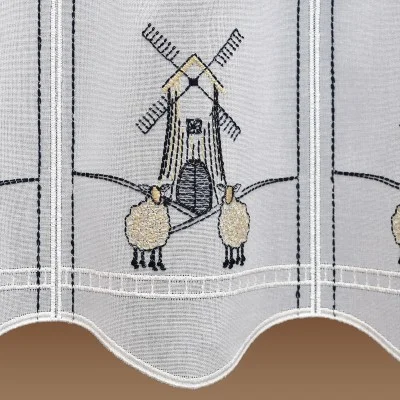 Badgardine Küchengardine Windmühle mit Schafen Detailansicht Muster