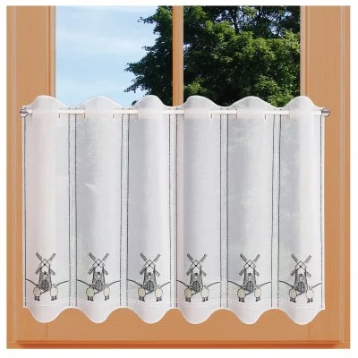 Badgardine Küchengardine Windmühle mit Schafen 55er Höhe an einem Fenster