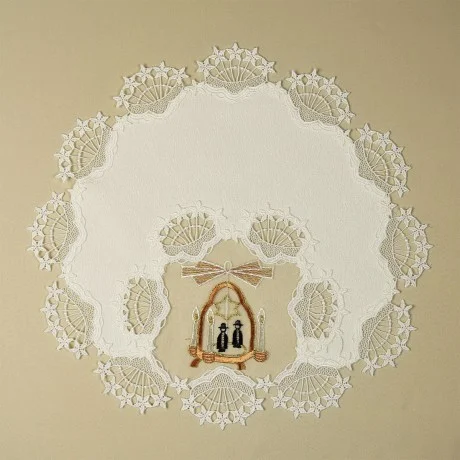 Weihnachtsdeckchen Pyramide Plauener Spitze bestickter Organza-Einsatz rund